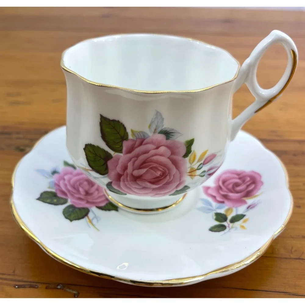 Royal Dover Bone China Cup & Saucer Pink Roses England Made Marked‎ JUNE
